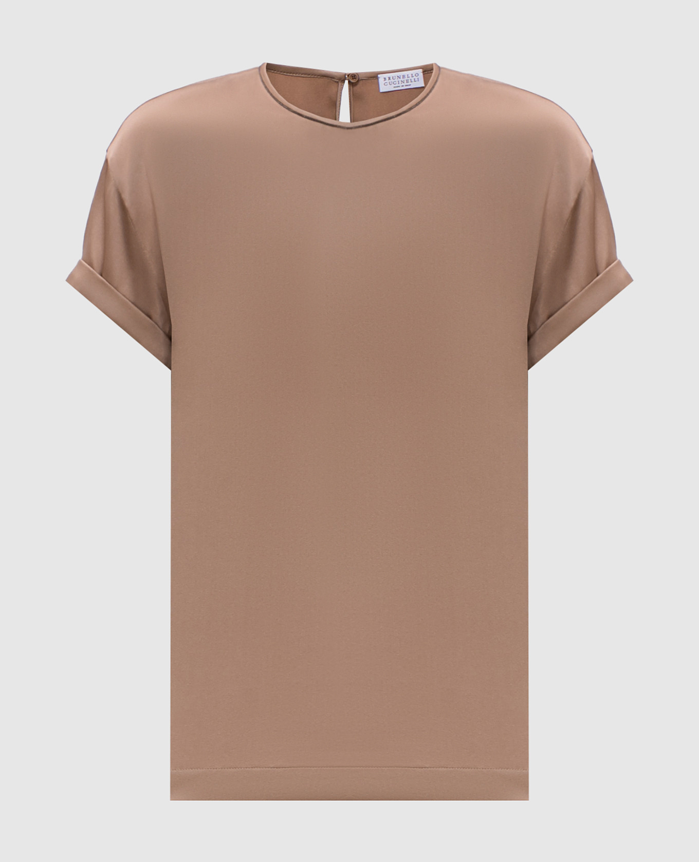 Brown silk top with monil chain Brunello Cucinelli