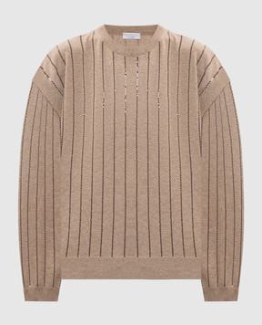 Brunello Cucinelli Beige cashmere sweater with sequins M12215100