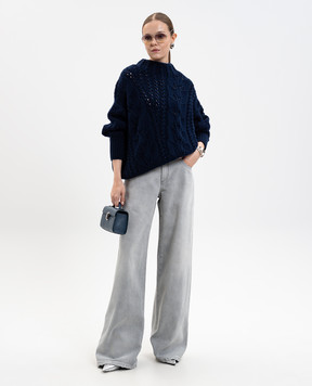 Ermanno Scervino Blue cashmere sweater with textured pattern D475M703BHP