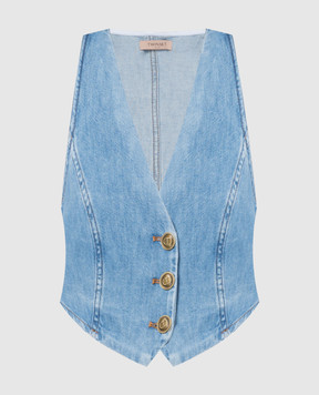 Twinset Blue denim vest with logo 241TP2632