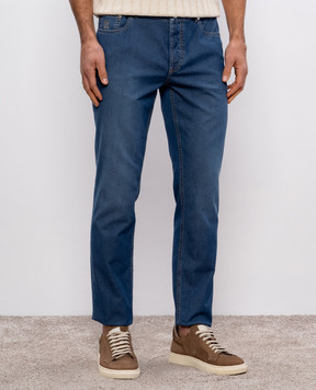 Brunello Cucinelli Blue jeans with silk with logo patch M238PD3210