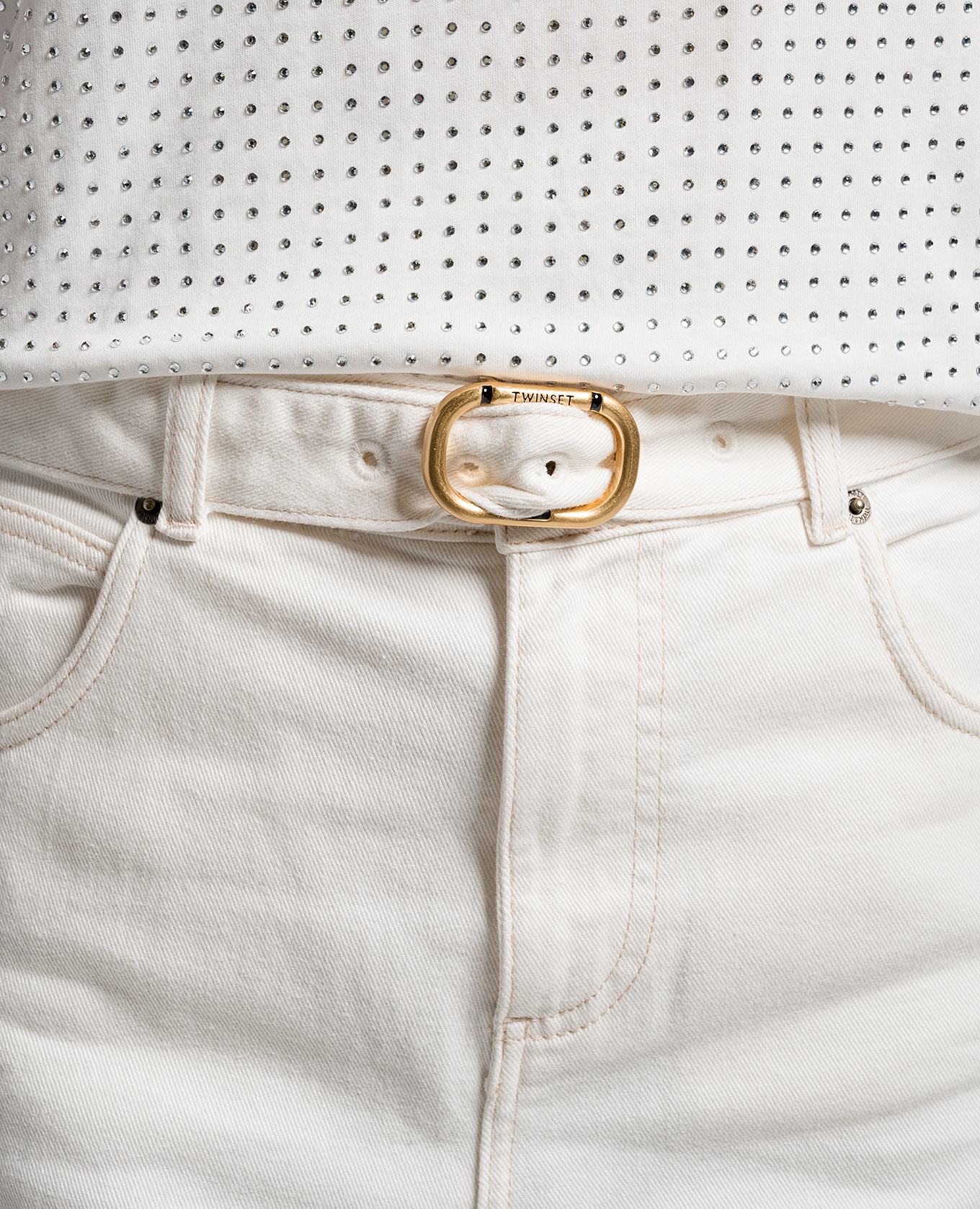 White cargo jeans with a belt Twinset 5