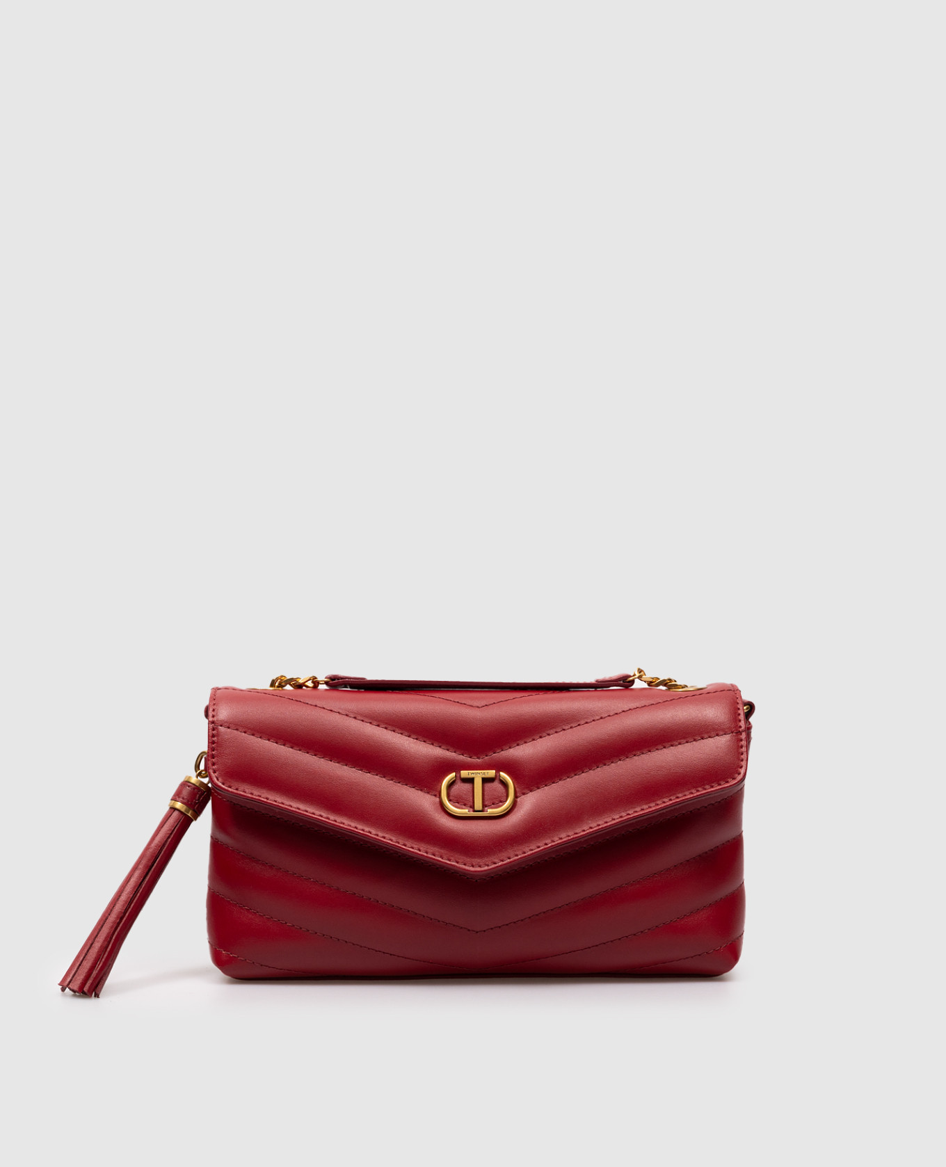 

Dreamy red quilted leather bag with metallic logo Twinset