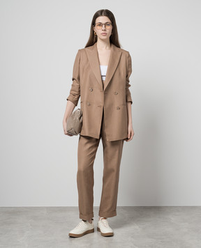 COLOMBO Brown double-breasted jacket made of linen and silk GI0035939011U