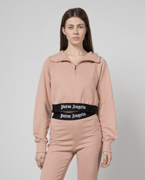 Palm Angels Pink logo cropped hoodie PWBB062S24FLE001