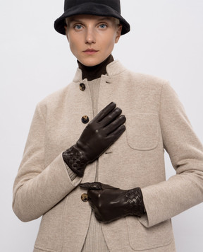 Babe Pay Pls Brown leather gloves with braiding 2225