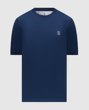 Brunello Cucinelli Blue T-shirt with heraldic emblem print M0B138440