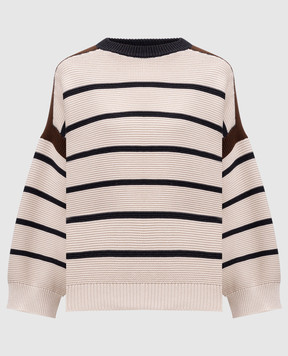 Brunello Cucinelli Maglione a righe beige con catena monil M19568100