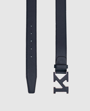 Kiton Blue leather belt with monogram logo USC20PN01098