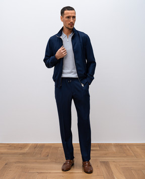 Enrico Mandelli Blue cashmere and wool jacket with logo embroidery 1T501A5607
