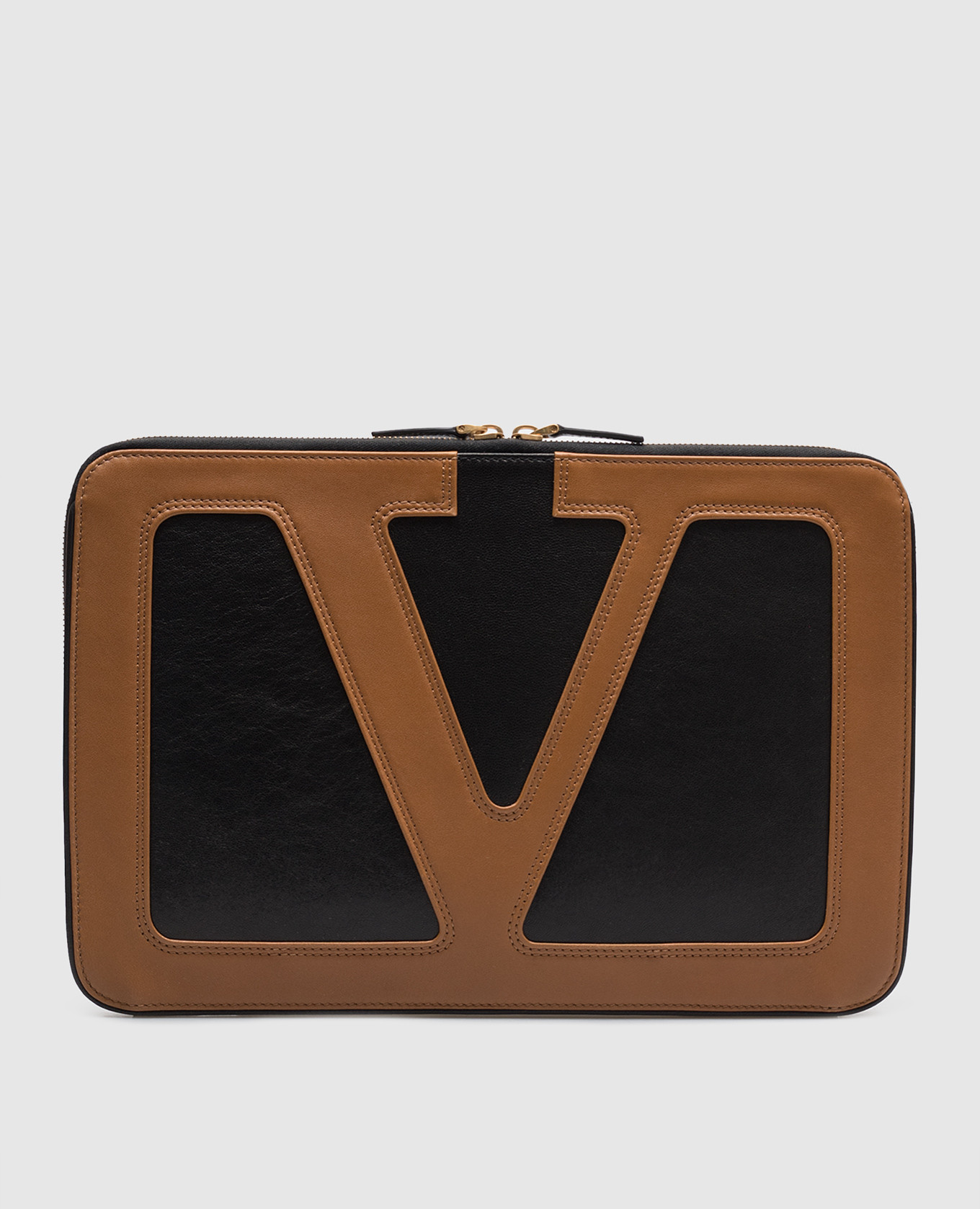 

Black leather document folder with logo Valentino