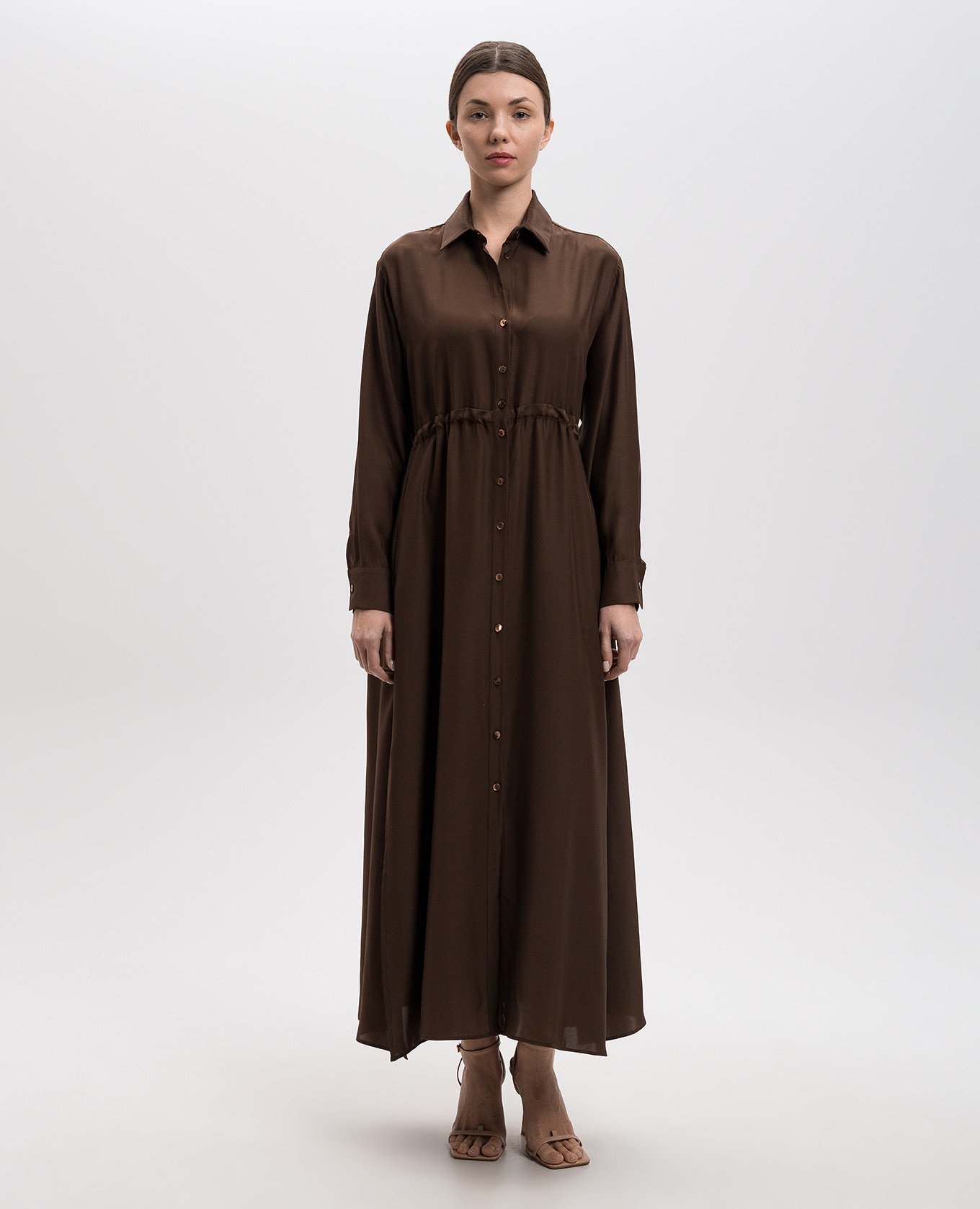 

Omar brown silk shirt dress Simonetta Ravizza
