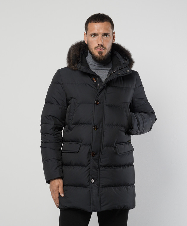 MooRER Blue down jacket with raccoon fur BARBIERIWK buy with Sweden delivery at Symbol