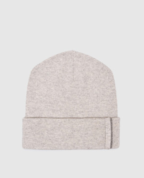 Brunello Cucinelli Gray melange cashmere hat with monil chain M12163199