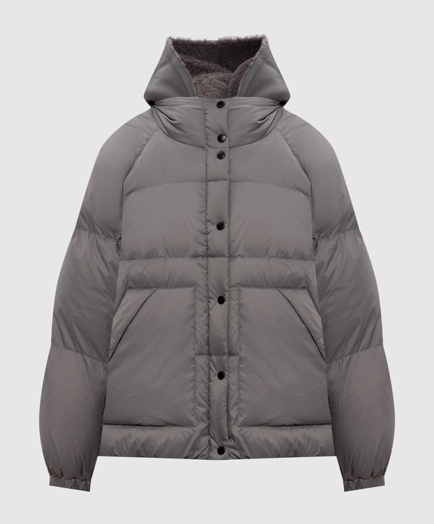 Yves Salomon Army - Gray down jacket with removable trim
