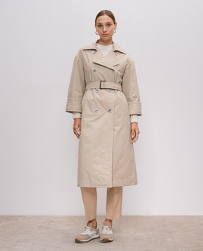 Peserico Beige double-breasted cloak with monil chain A25056A03617