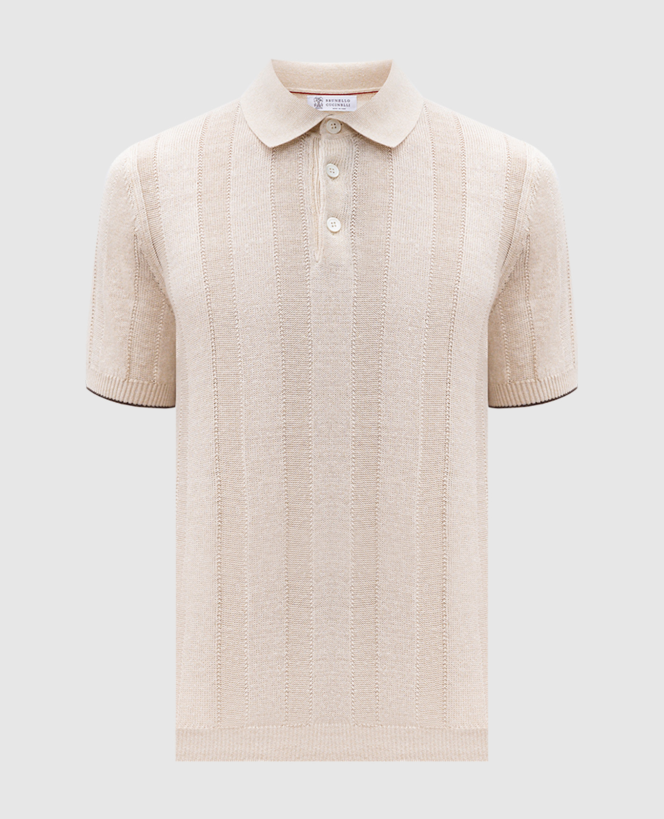 Beige polo with linen in woven pattern Brunello Cucinelli