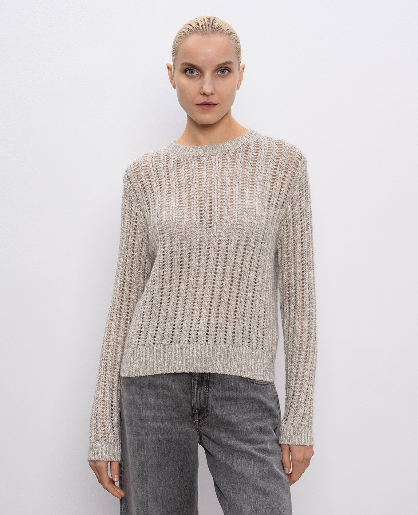 

Gray wool and cashmere sweater with sequins Brunello Cucinelli, Grey