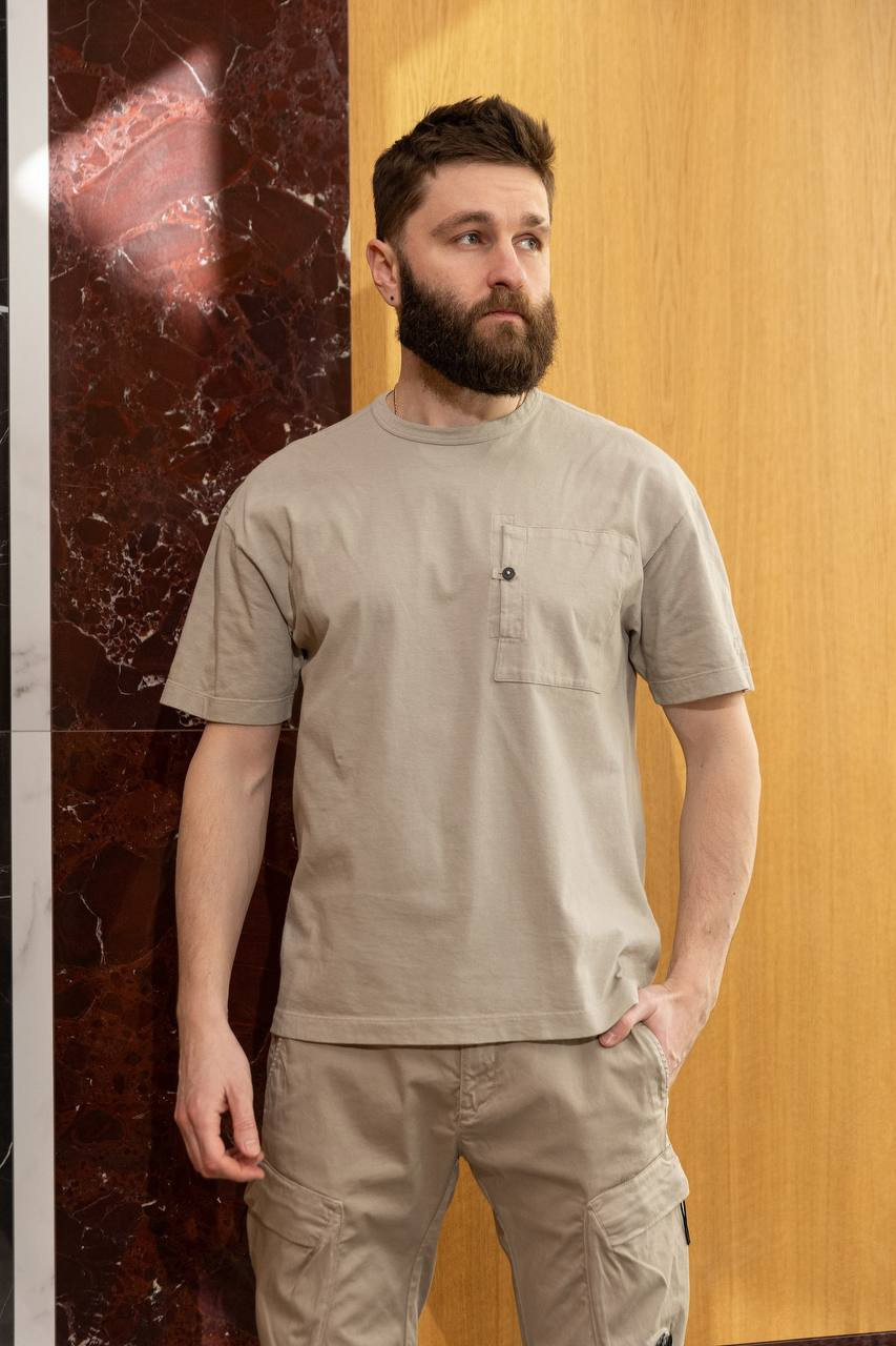 

Khaki T-shirt with embroidered logo C.P. Company