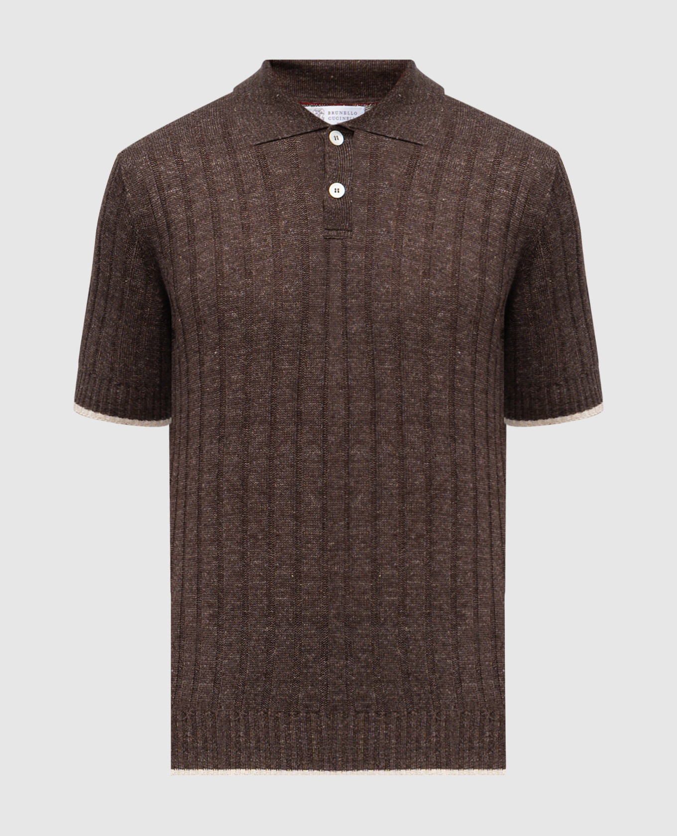 

Brown linen polo with piping Brunello Cucinelli