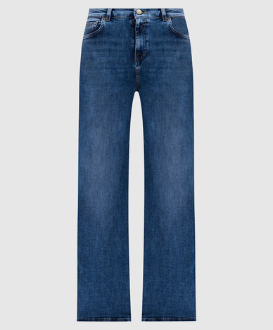 Blue flared jeans with a distressed effect