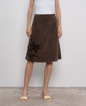 16Arlington Brown suede skirt Dafne with beads SMD155SS2503