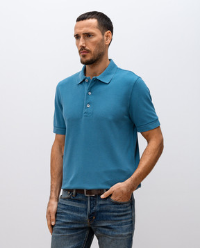 Tom Ford Blue polo with embroidered monogram logo JPS011JMT009S25