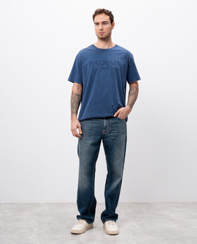 Balmain Blue t-shirt with logo embroidery DH1EG010BC72