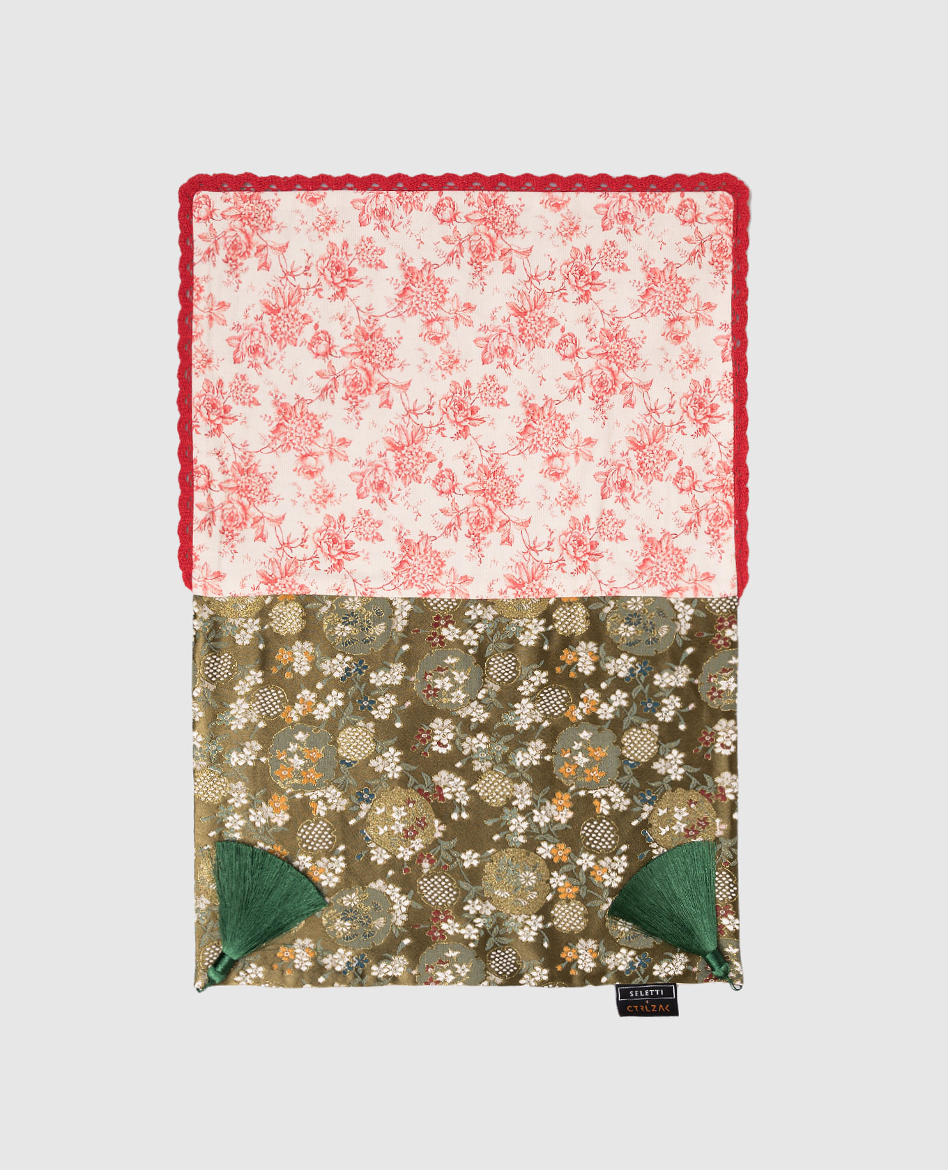 Serving napkin in print with floral embroidery SELETTI