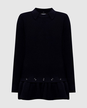 Rokh Blue menrino wool sweater with removable peplum R3CA104