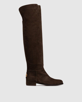 Dolce&Gabbana Brown suede over-the-knee boots with DG monogram logo CU1217A1275