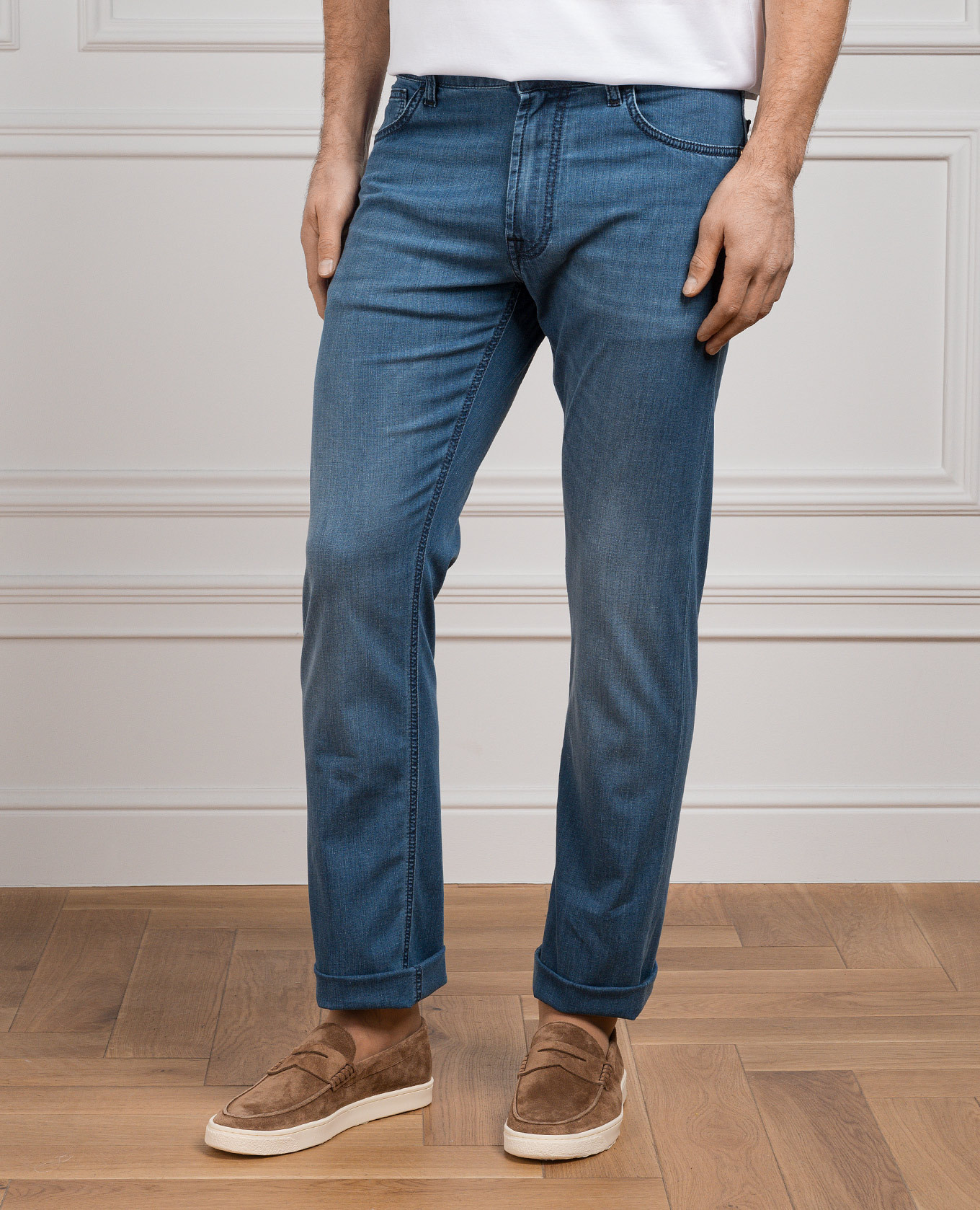 

Blue distressed jeans with logo Stefano Ricci, Light blue