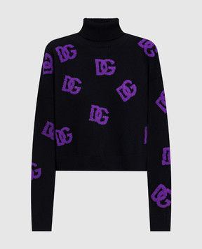 Dolce&Gabbana Black wool sweater with DG logo pattern FXW04TJCVYX