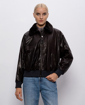 Brunello Cucinelli Brown leather jacket with sheepskin MPPAH7747