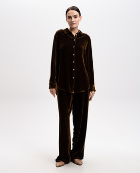 Asceno London pajama-style brown velvet pants with silk B001F40C428