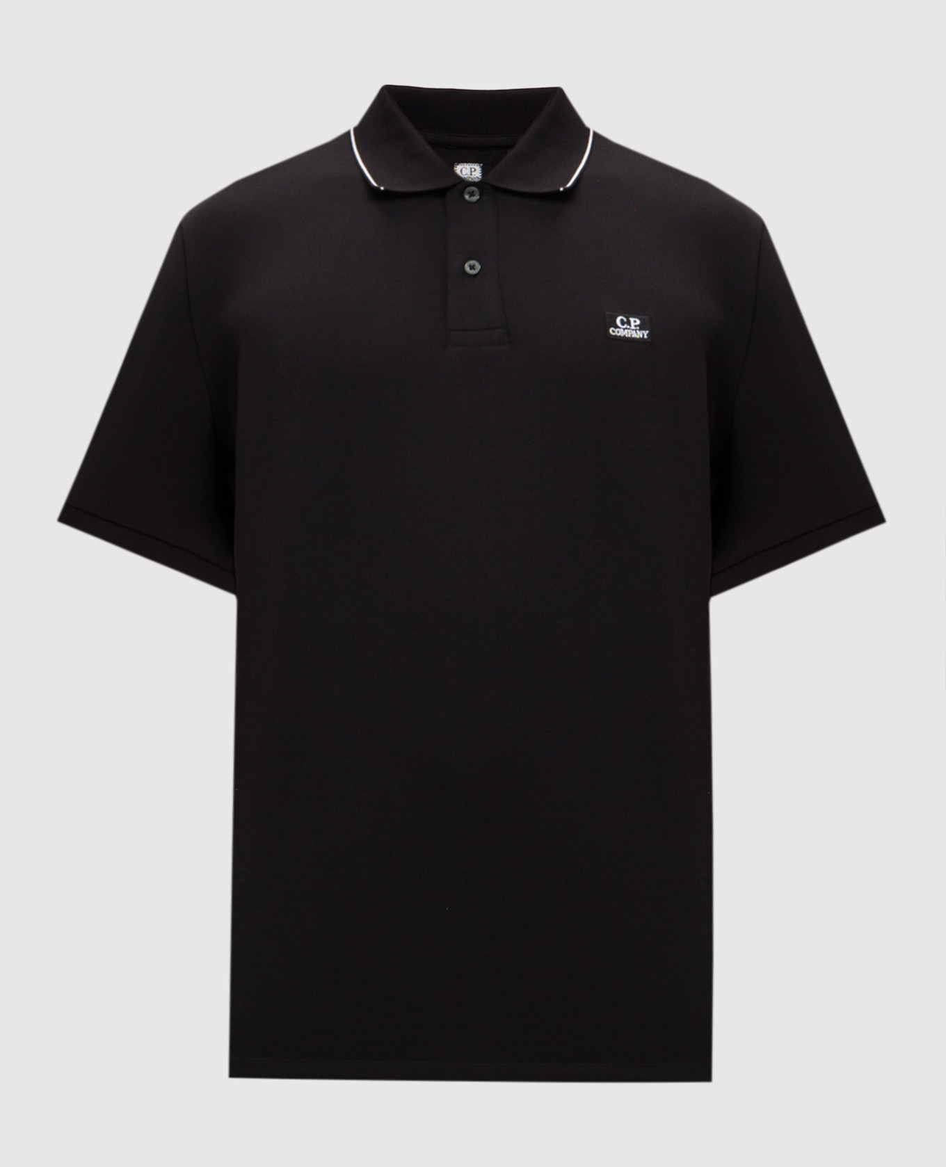

Black polo with logo patch and piping C.P. Company