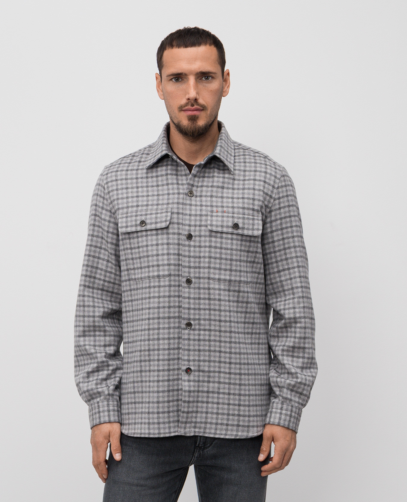 

Gray wool check shirt ISAIA, Grey