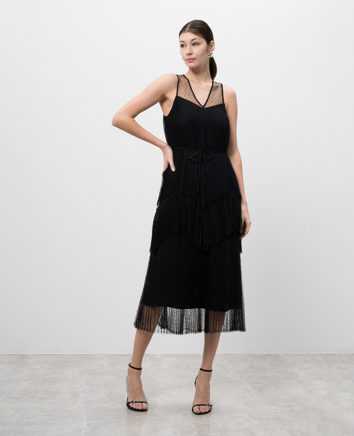 

Black mesh midi dress with ruffles Twinset