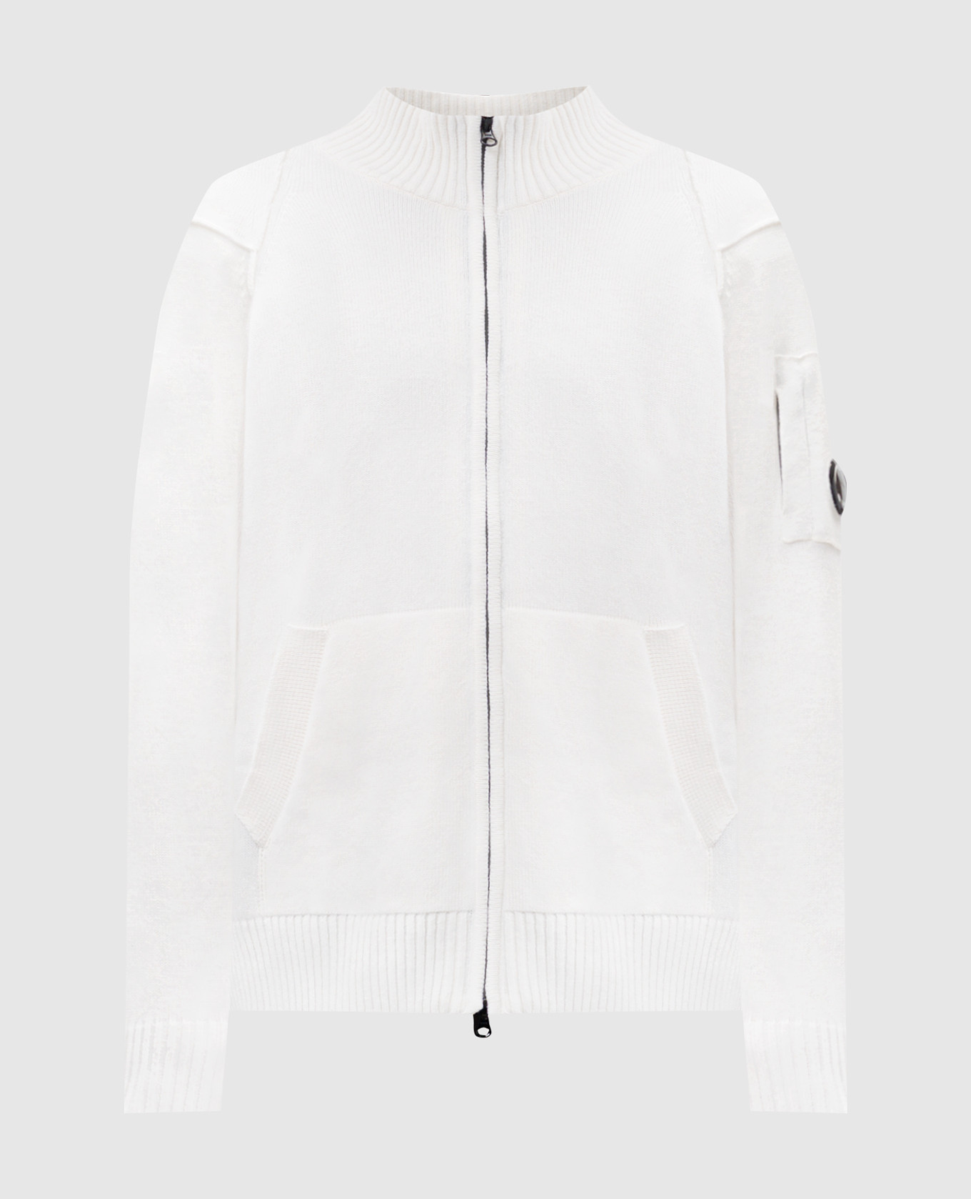 White wool cardigan with logo c.p. company