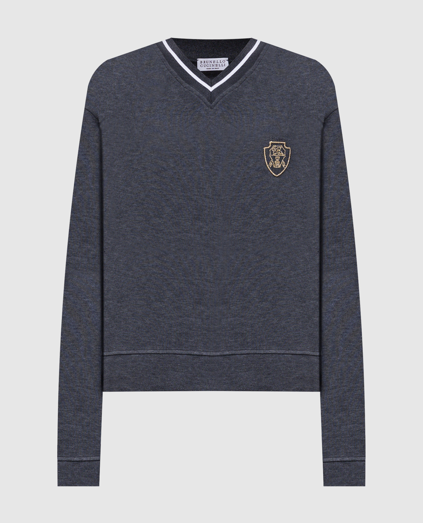 

Grey pullover with logo emblem Brunello Cucinelli