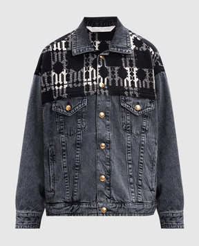 Palm Angels Gray denim jacket with a monogram pattern PWYE038F24DEN001