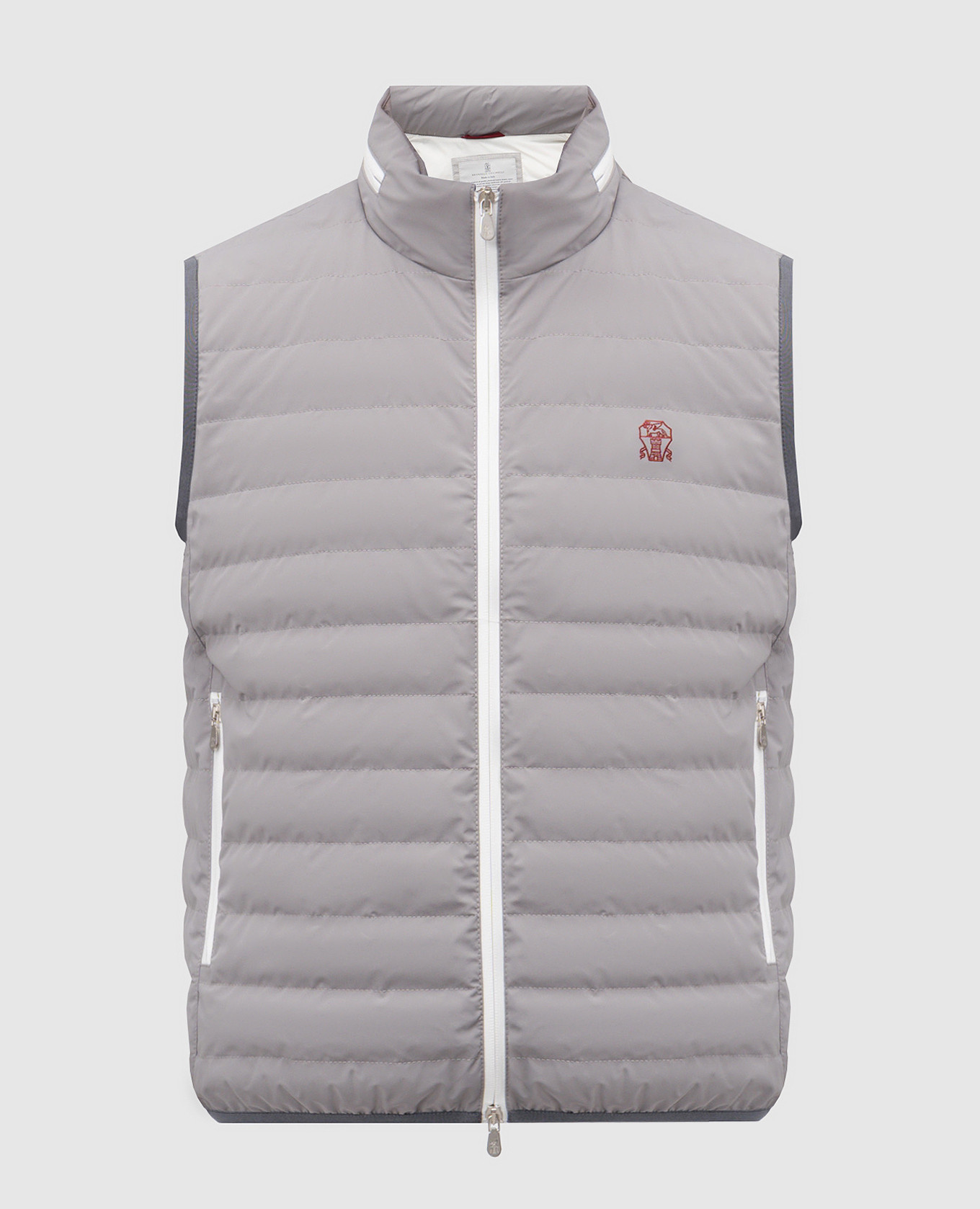 Grey down vest with embroidered logo emblem Brunello Cucinelli