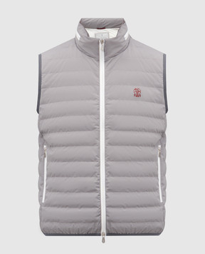 Brunello Cucinelli Grey down vest with embroidered logo emblem MM49A7460G