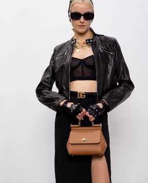 Dolce&Gabbana Brown leather bag Sicily with logo BB6003B1001
