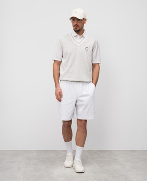 Brunello Cucinelli White wool polo shirt with logo emblem print MM6961301F