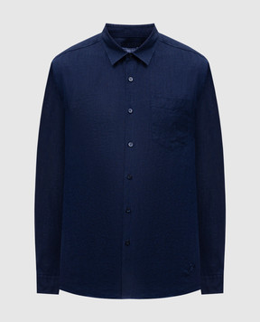 Vilebrequin Blue linen shirt with embroidered logo emblem CRSU3U00