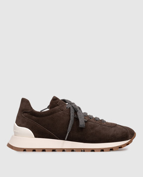 Brunello Cucinelli Brown suede sneakers with monil chain MZSFG2110