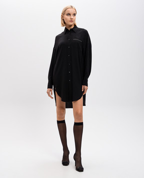 Brunello Cucinelli Black silk blouse with monil chain MB993ML916