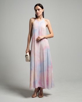 Peserico Purple dress in a print with an open back E0232304755