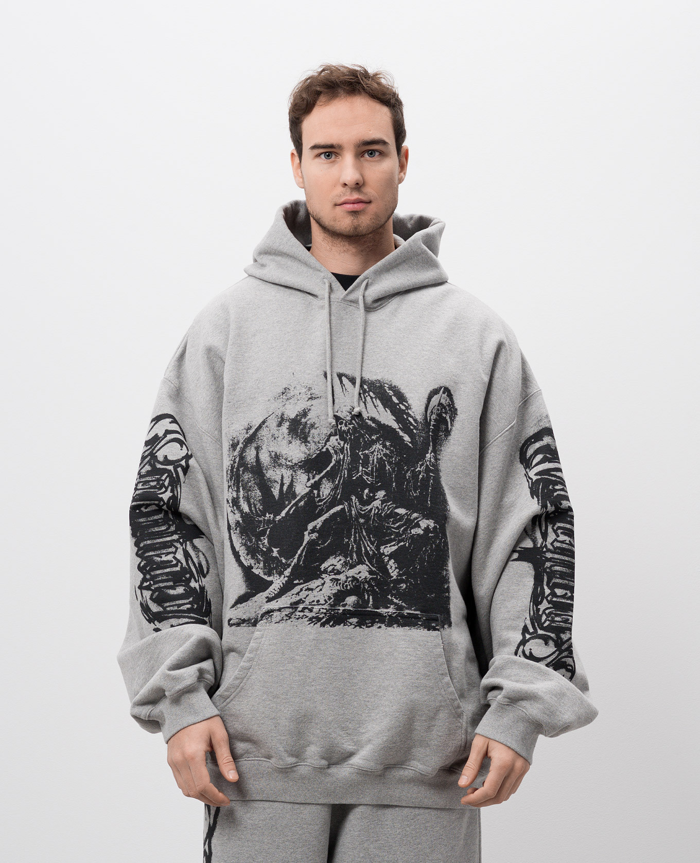 Gray melange printed hoodie Vetements 3